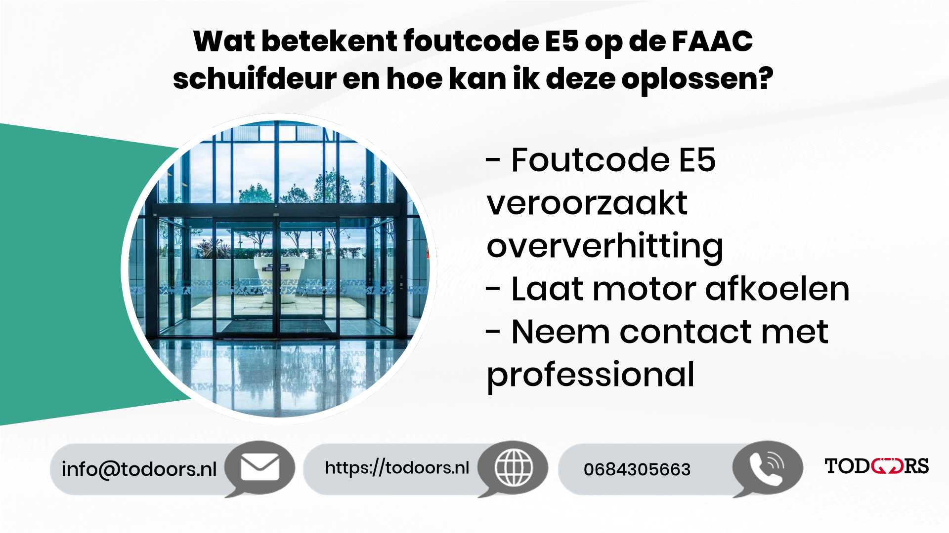 Wat betekent foutcode E5 op de FAAC schuifdeur en hoe kan ik deze oplossen?